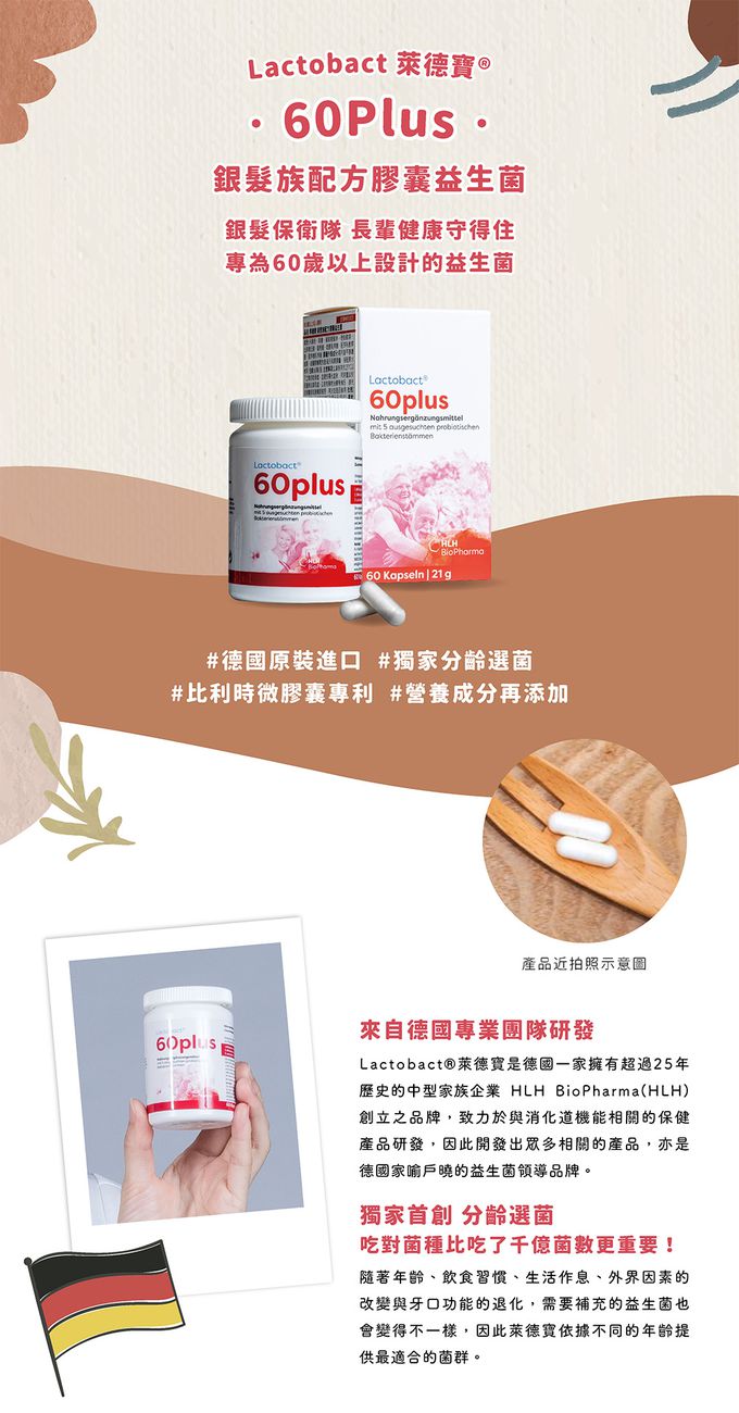 Lactobact® 德國萊德寶 - 60Plus (萊德寶銀髮族配方膠囊益生菌:60歲以上成人專用)_效期2024.05.25-60顆/盒