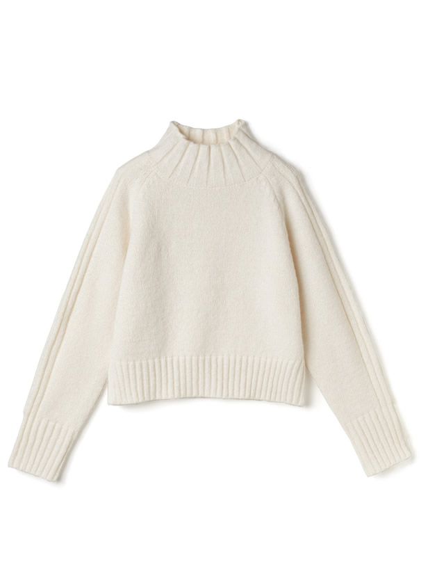 日本 GRL - 寬窄羅紋拼接高領針織毛衣-深灰