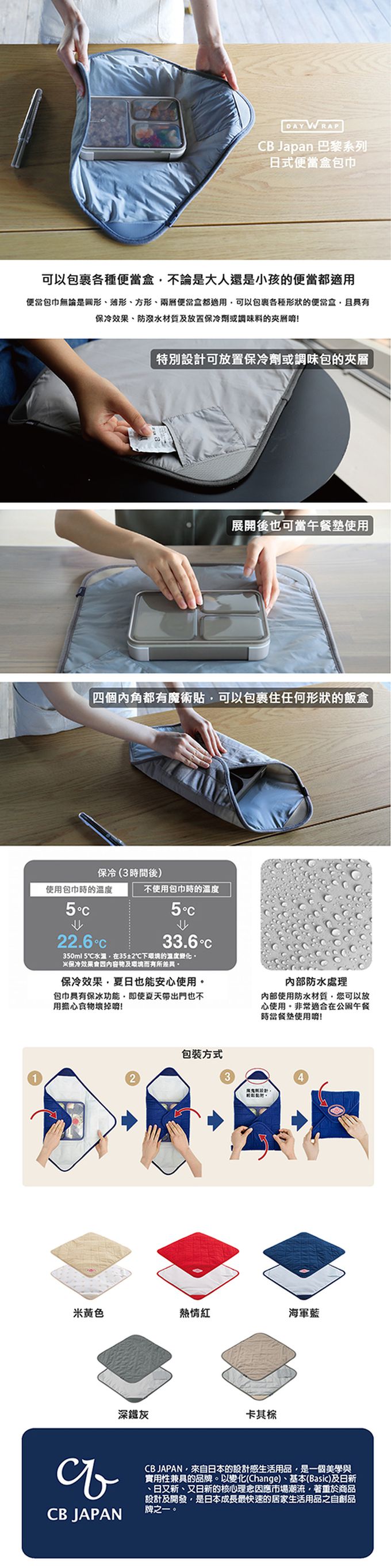 日本 CB JAPAN - 巴黎系列日式便當盒包巾-深鐵灰-60g