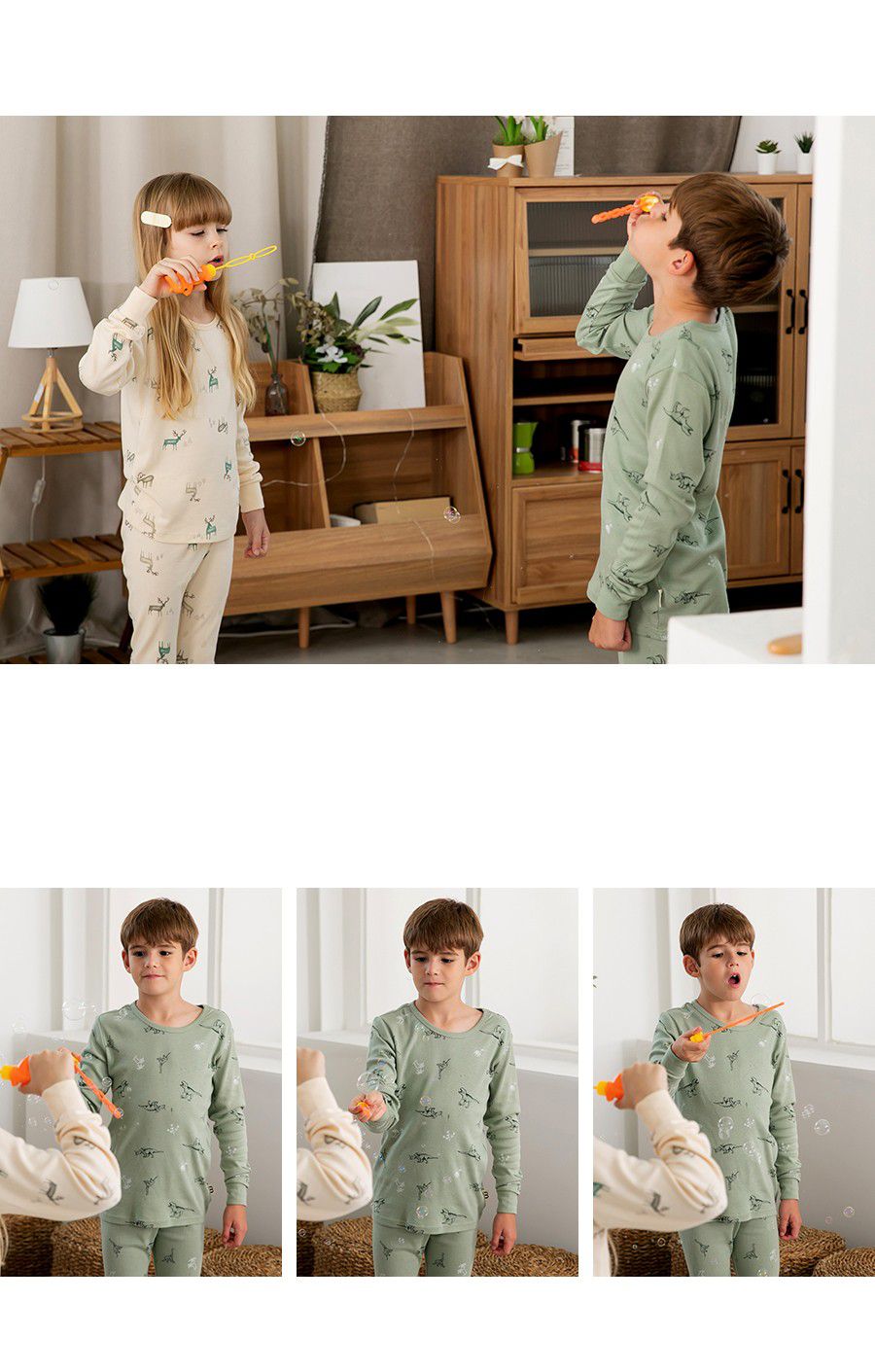 韓國 Mavarm Organic - 莫代爾/有機棉20支混紡長袖家居服-綠色恐龍