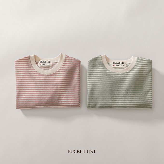 韓國 BUCKET LIST - 寬鬆橫紋大落肩長袖大學T-湖水綠