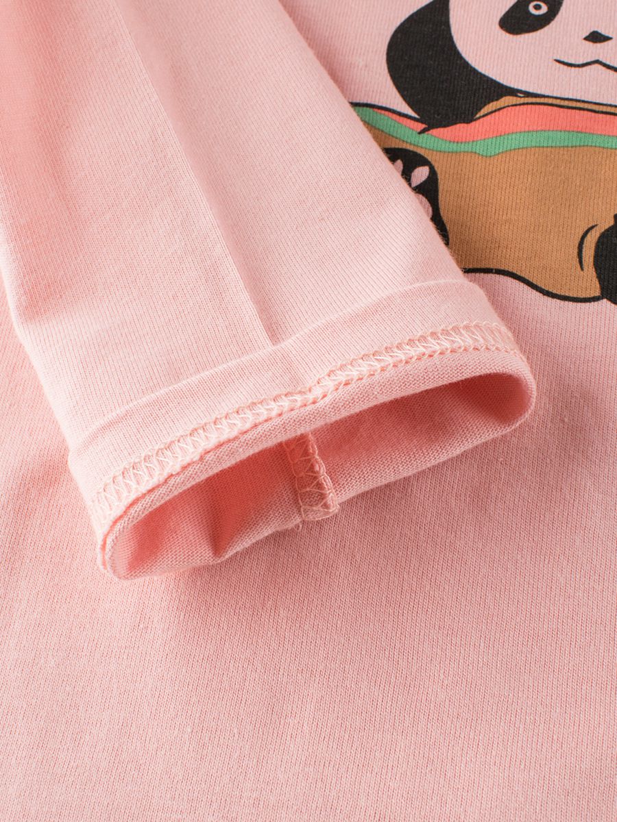 純棉圓領薄長袖上衣-懶懶熊貓-粉色