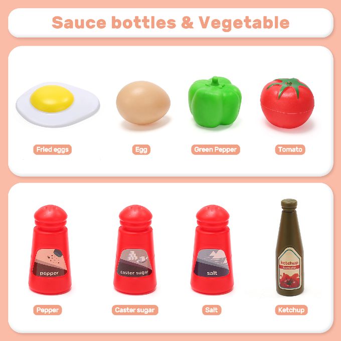 CuteStone - 兒童仿真電磁爐與吐司漢堡切切樂套裝玩具37件組