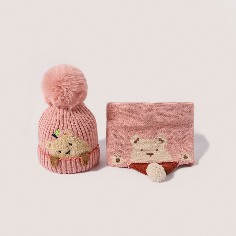 小熊圍脖毛帽組-橘色 (帽圍50-54CM/建議年齡3-8歲)