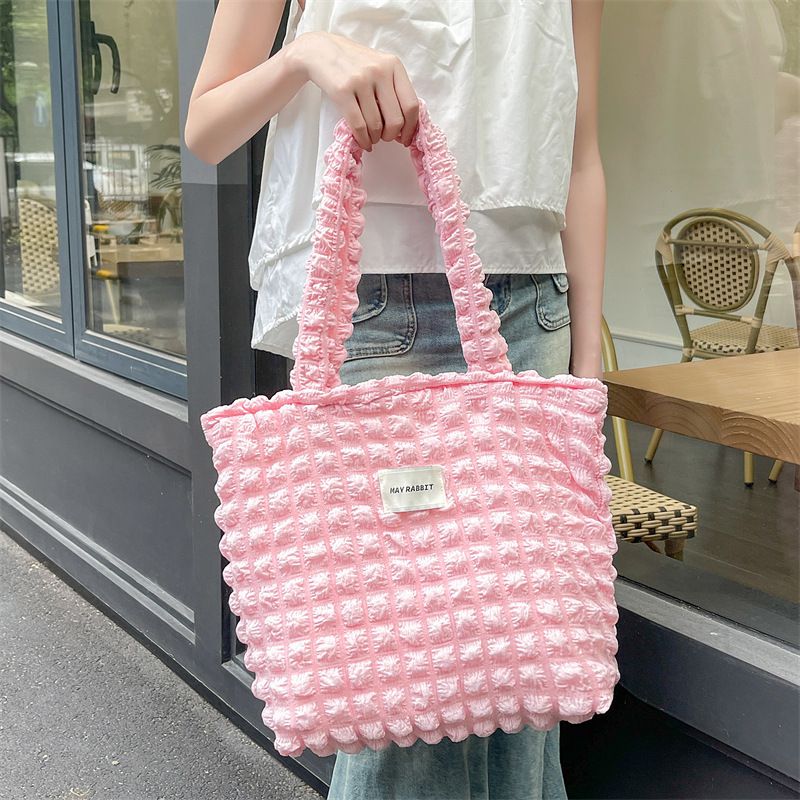 加厚奶油泡泡雲朵手提包/肩背包-米杏色 ((32+24)x40x14cm)