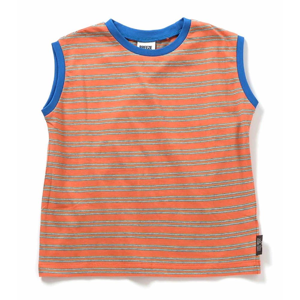 100%棉 休閒感條紋背心上衣-橘