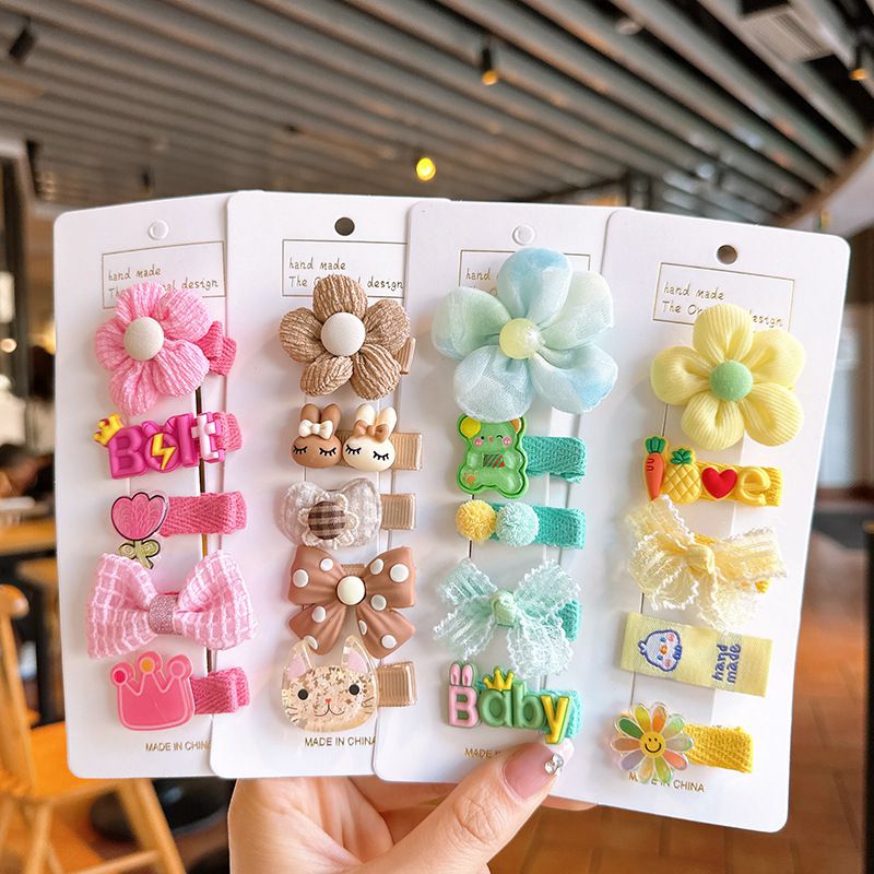 甜美可愛布藝髮夾(五入組)-碎花+糖果兔兔-紫色