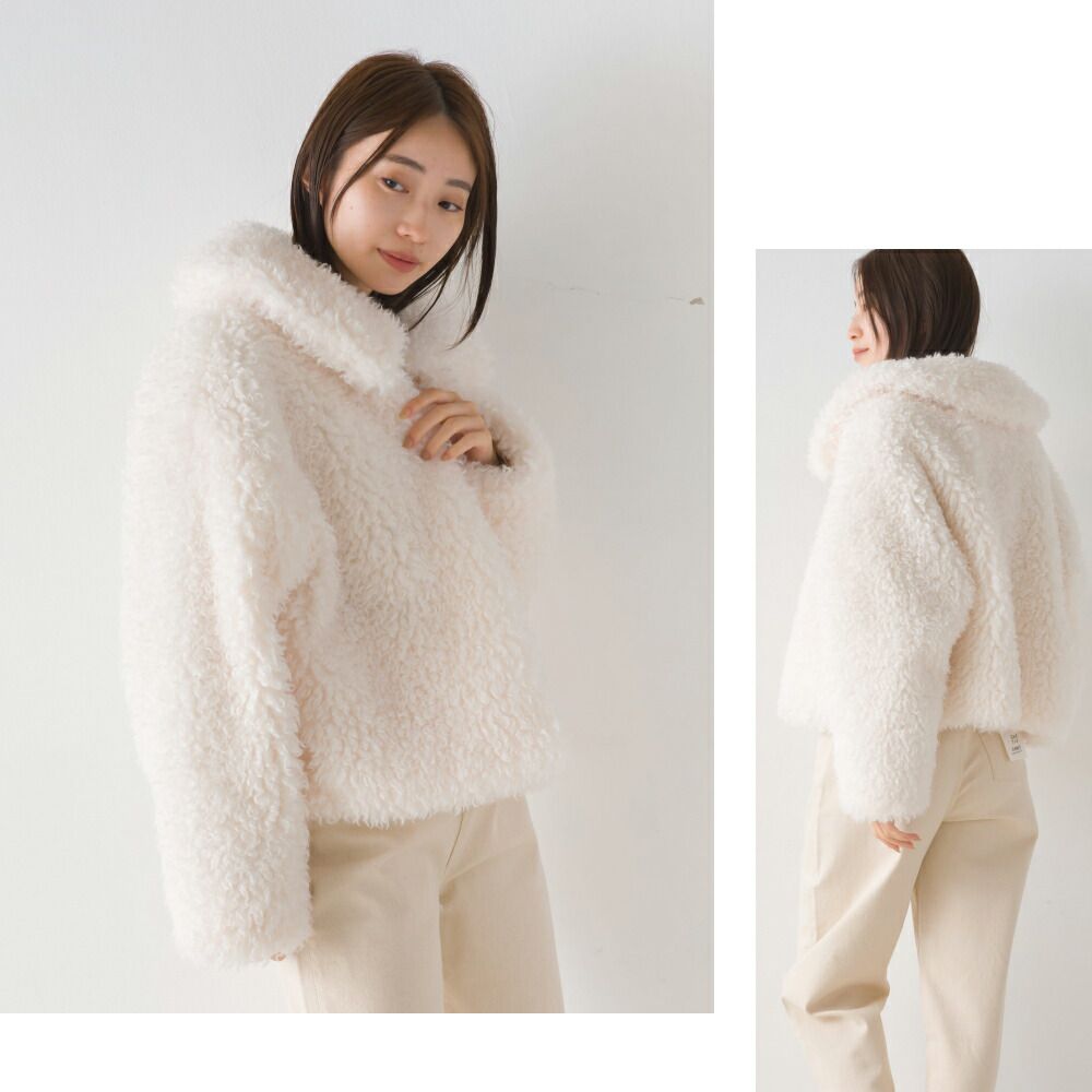 日本 OMNES - 可愛泰迪熊翻領毛絨外套-摩卡