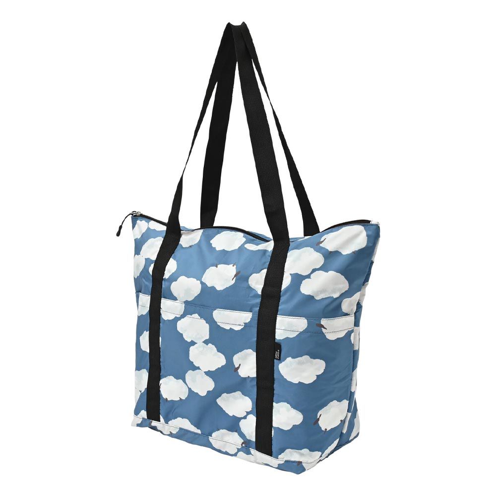 日本 nifty colors - 防潑水可收納旅行袋/肩背包(20L)-雲朵綿羊-天空藍 (37x54x18cm)