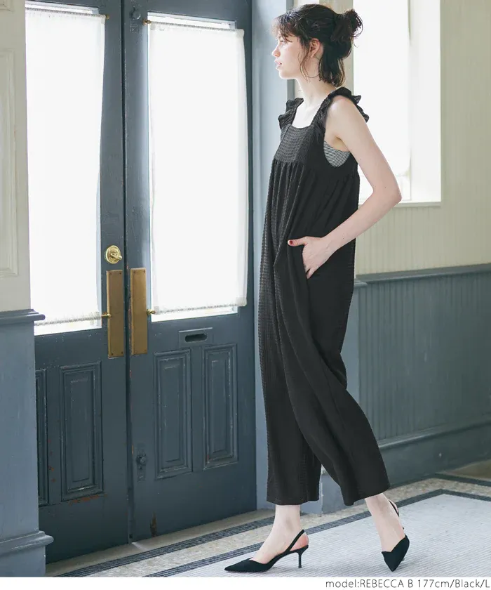 日本 COCA - 可愛百搭垂墜感吊帶褲-黑