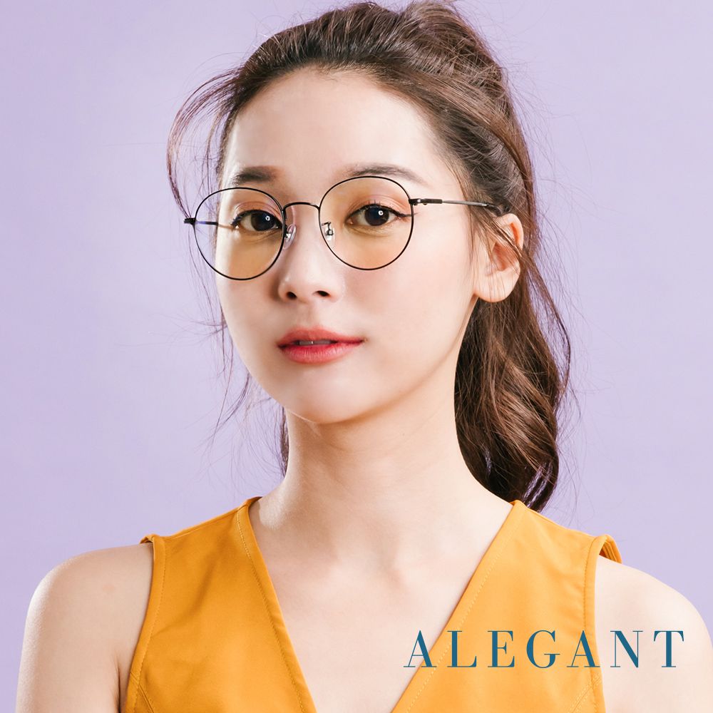 ALEGANT - 韓風私服穿搭輕量音符黑橢圓細框光學記憶鏡腳UV400濾藍光眼鏡