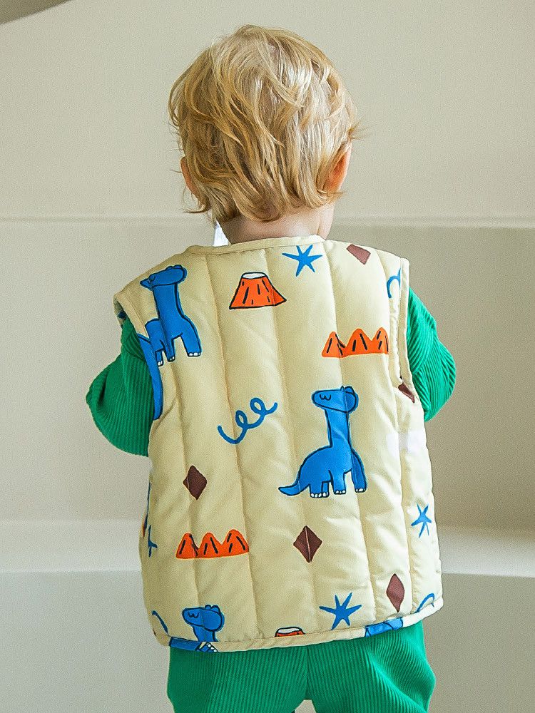 韓國Pimpollo - 手繪風自信恐龍保暖背心-灰