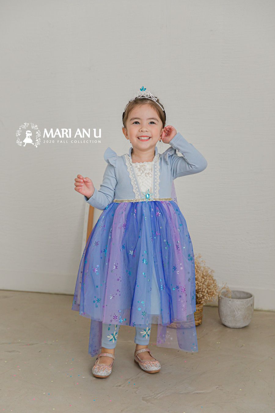 韓國 mari an u - 冰雪女王艾莎洋裝(披風可拆)-冰湖藍