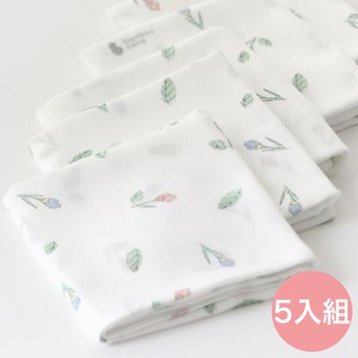 韓國 Bamboo bebe - 細柔竹纖維鑽石紋多用途手帕巾-花朵 (38x38cm)-5入組