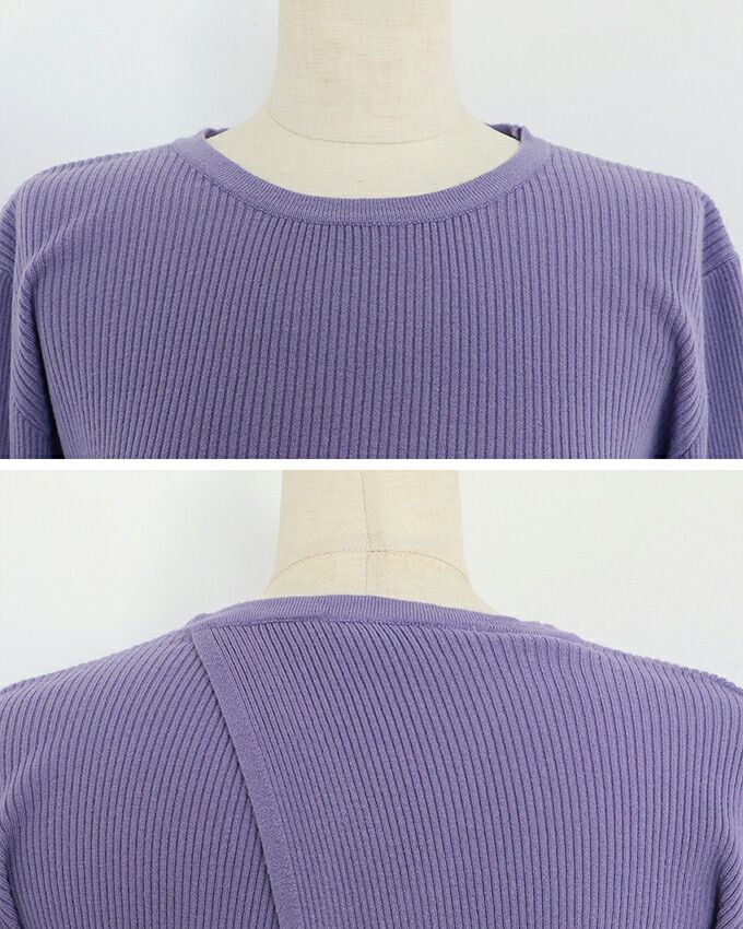 日本 BLUE EAST - 後交叉設計羅紋長袖上衣-咖啡棕