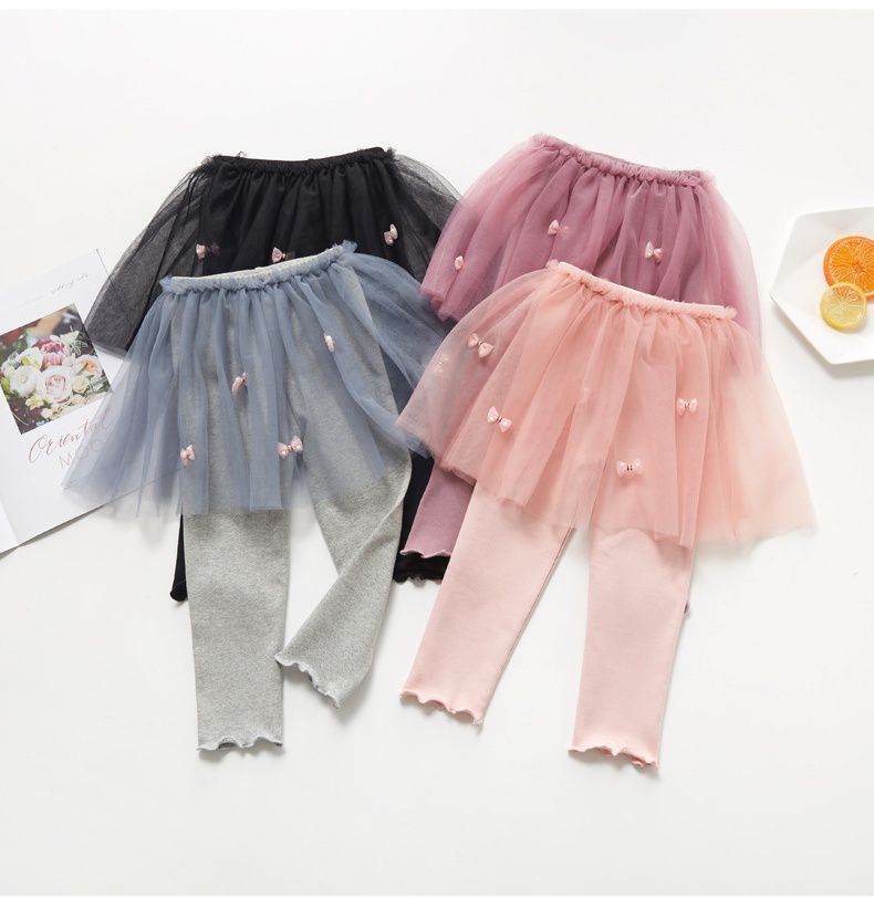 FANMOU - 內搭褲裙-蝴蝶結紗裙-粉色