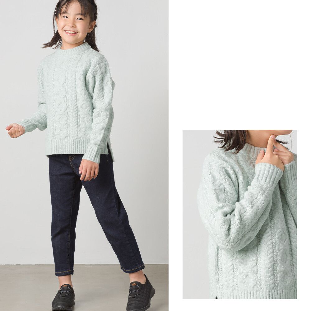 日本 OMNES - (兒童)圈圈編織紋圓領毛衣-米