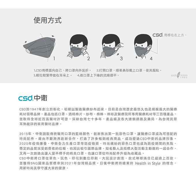 CSD中衛 - 醫療口罩-成人立體-4D酷黑(20片/盒)