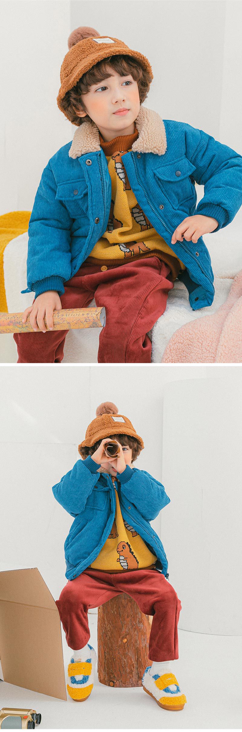 韓國 OZKIZ - (內鋪棉)燈芯絨縮袖口外套