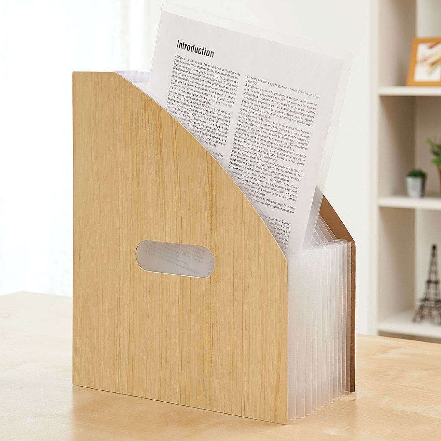 日本千趣會 - 直立式大容量伸縮文件收納盒-平行款-深咖木紋 (33x23.6cm)