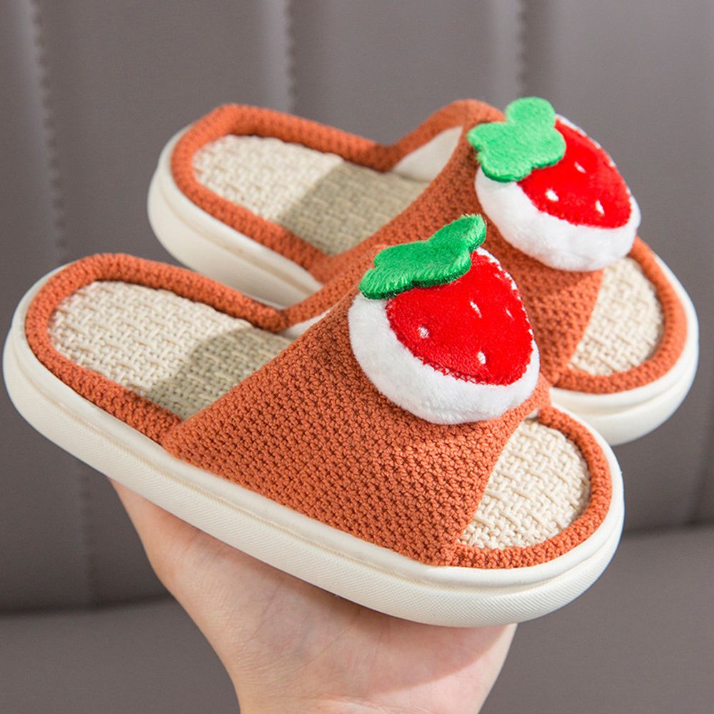 兒童款亞麻室內拖鞋-立體水果-橘色
