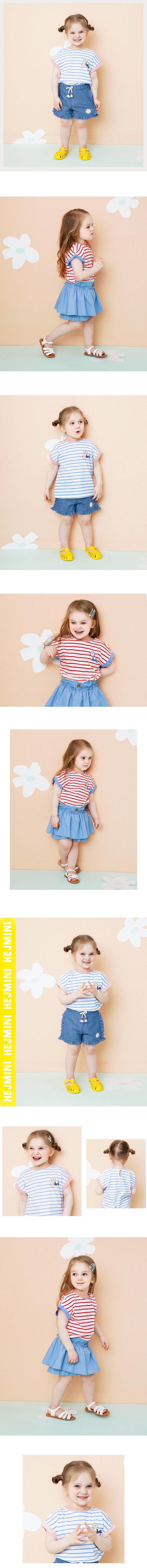 韓國 HEJMINI - 條紋小花上衣-紅