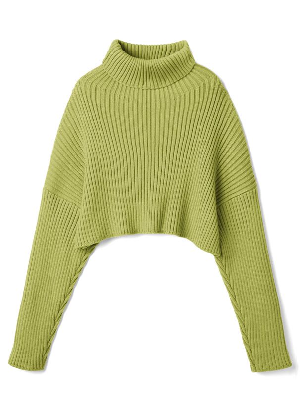 日本 GRL - 落肩高領羅紋針織上衣-暖陽橘 (F)