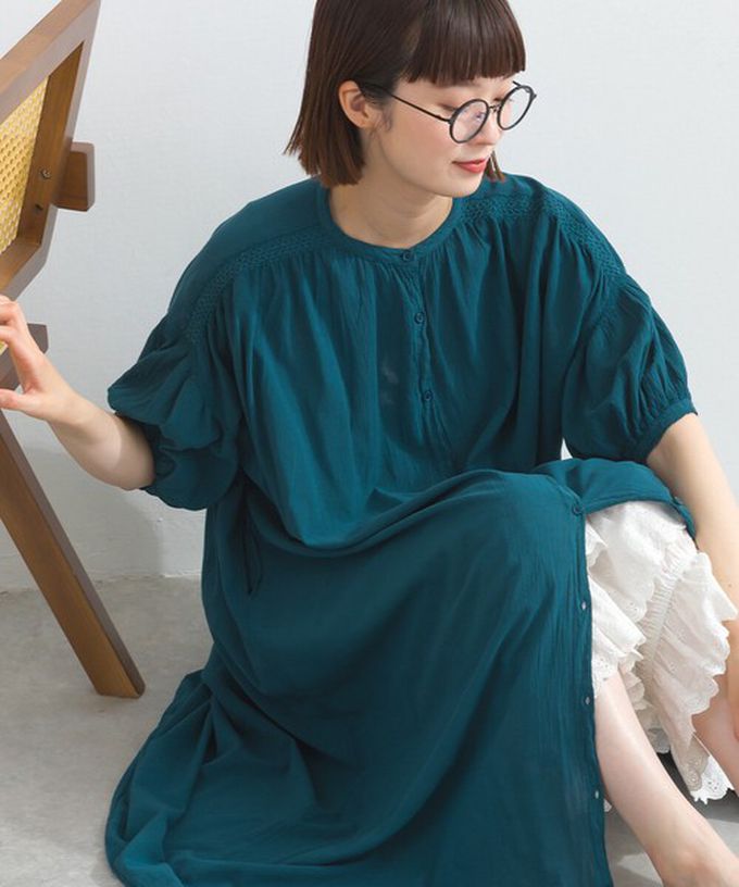 日本 Lupilien - 100%印度棉 輕盈巴里紗襯衫洋裝-淺卡其