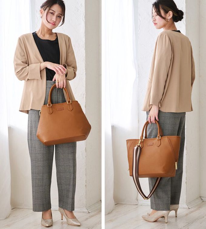 日本 LIZDAYS - 2WAY大開口優雅皮革感手提/側背包-焦糖橘 (42x28cm)