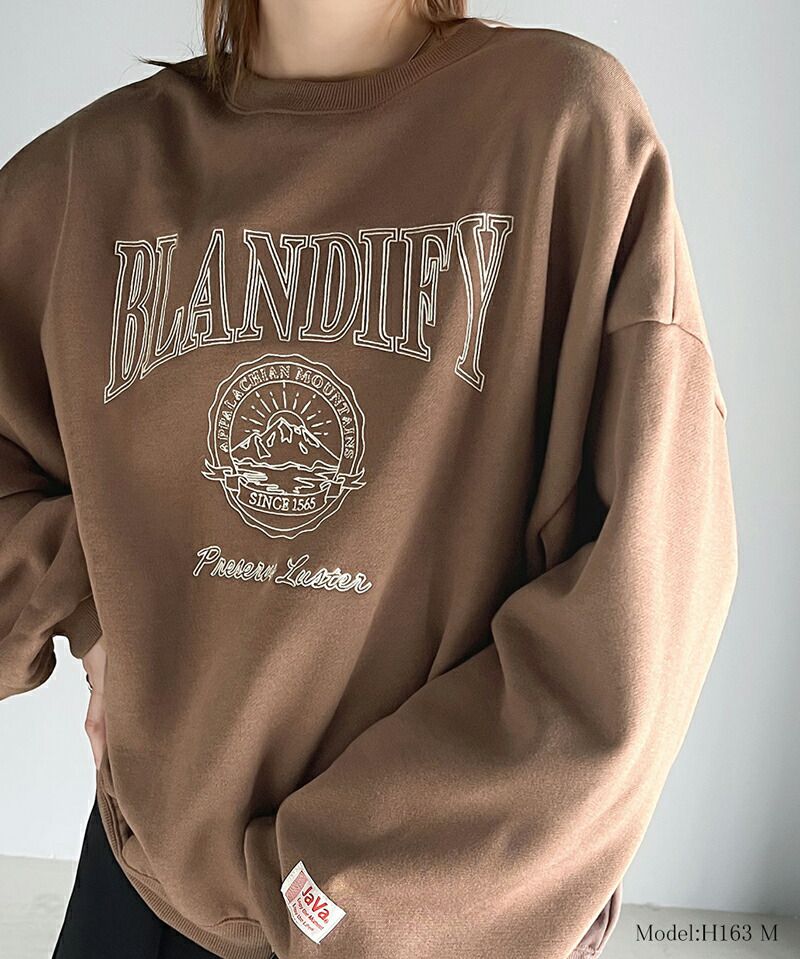 日本 Classical Elf - 圓領刷毛印花寬鬆大學T-黑