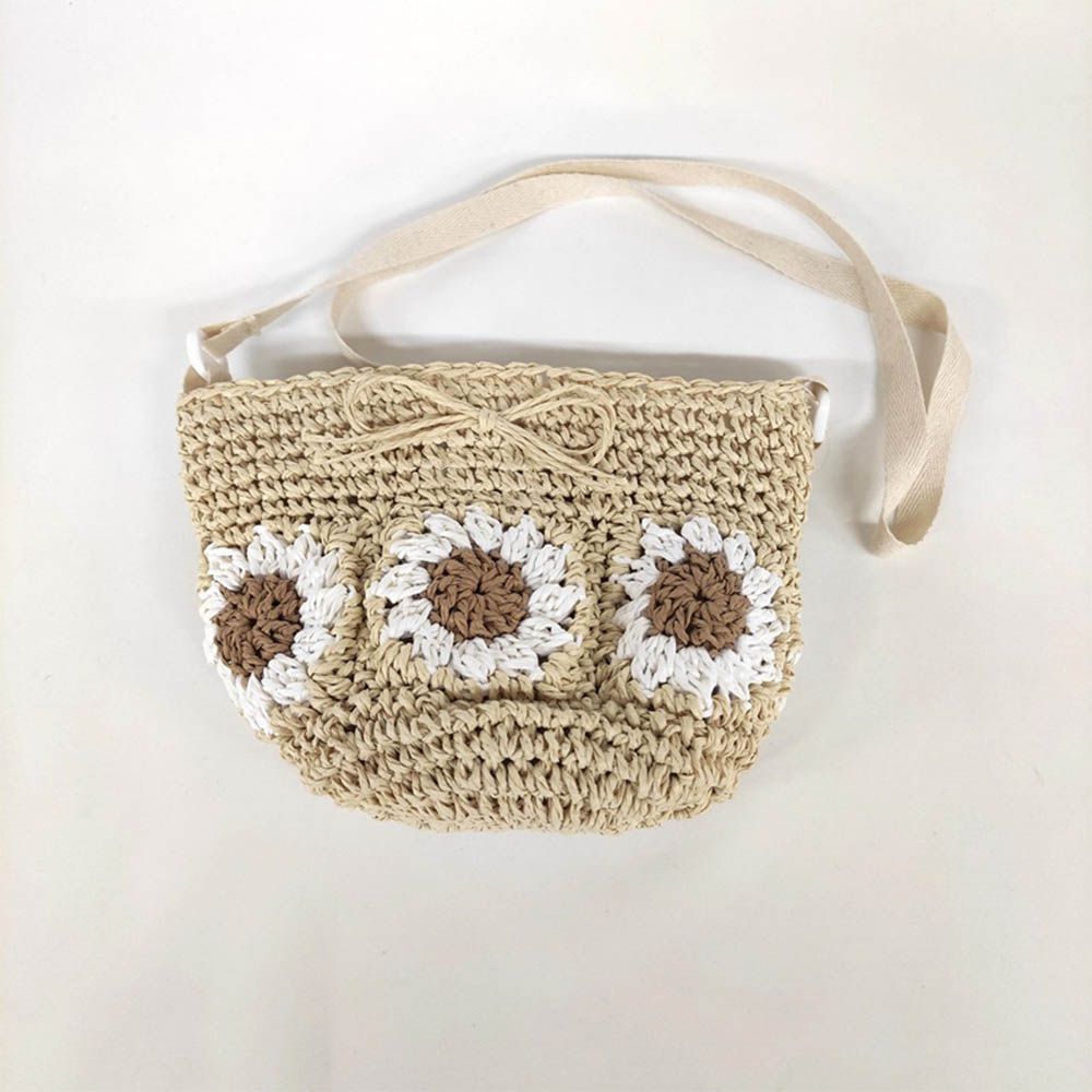 手編小包包-小花圖案-淺卡其色