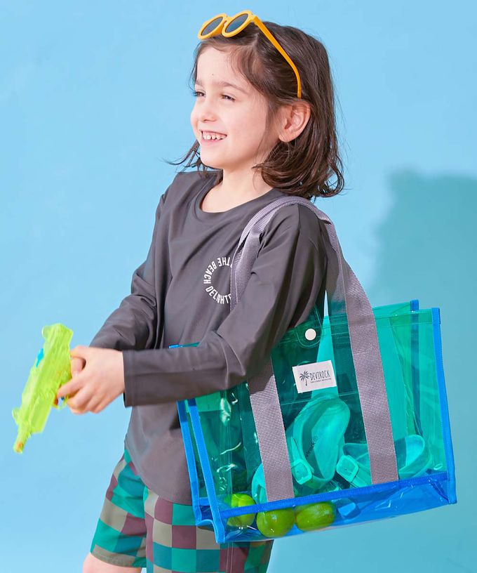 日本 devirock - 果凍色系PVC游泳/玩水包-水藍x紫