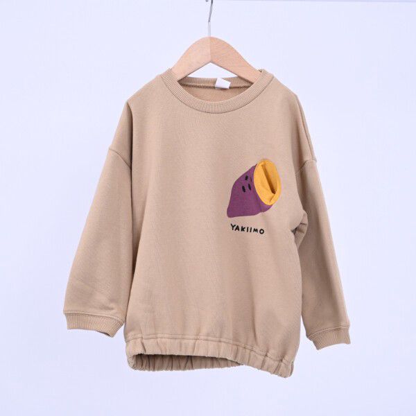 日本 Baby Room - 裏毛落肩寬版長袖上衣-紫芋-淺灰