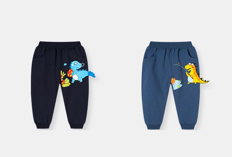 純棉休閒長褲-釣魚恐龍-深藍色