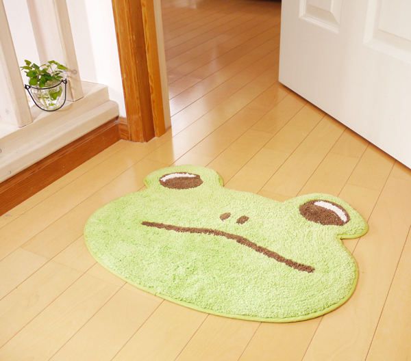 日本 TOMO - 可愛動物大頭地墊/腳踏墊-青蛙-淺綠 (約37×50cm)