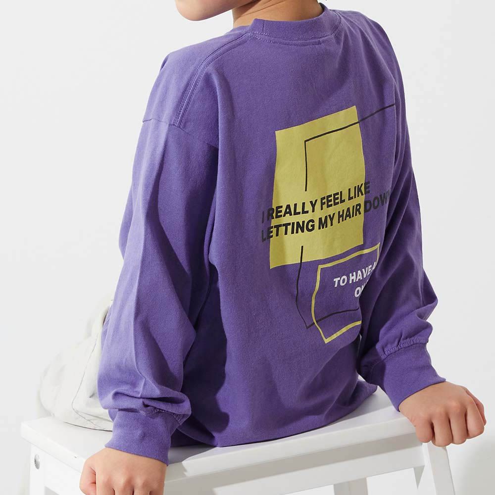 100%棉 定番印花寬版長袖上衣-幾何LOGO-紫