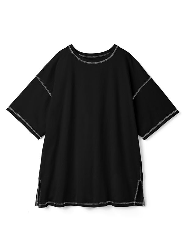 日本 GRL - 純棉柔軟考克邊長版短袖上衣-白