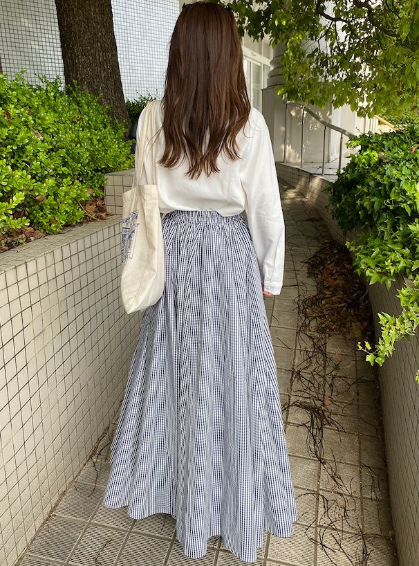 日本 GRL - 文藝少女飄逸格紋長裙-黑 (M)