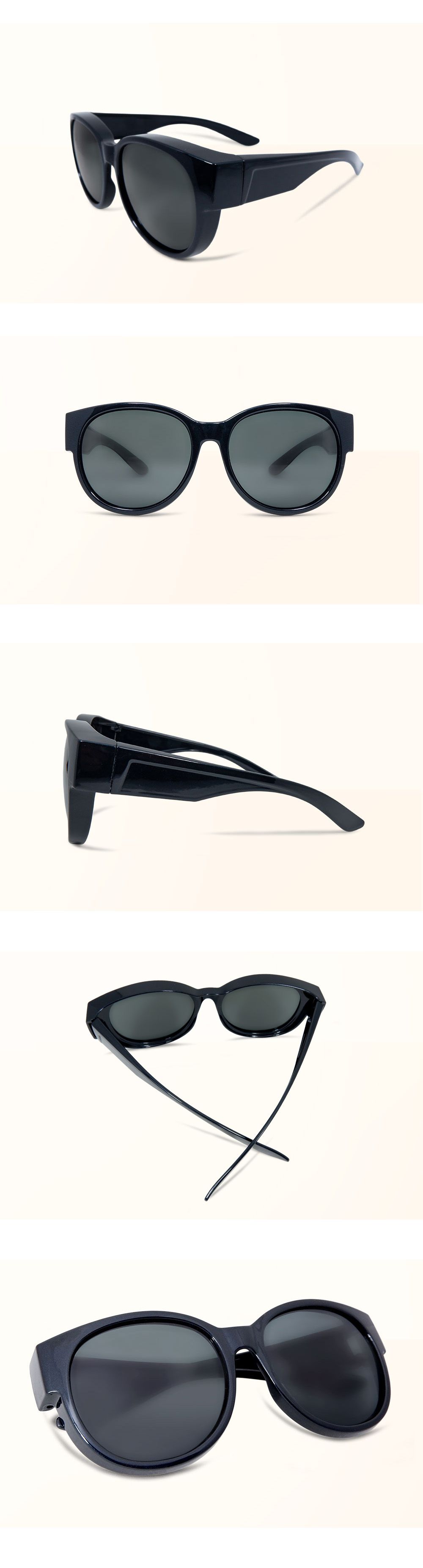 ALEGANT - 時尚象灰色圓框全罩式偏光墨鏡│外掛式UV400太陽眼鏡包覆套鏡│車用太陽眼鏡│近視可戴外掛寶麗來墨鏡