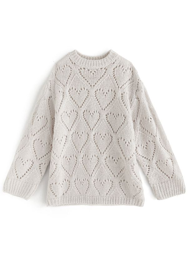 日本 GRL - 愛心鏤空針織上衣-粉紅 (F)