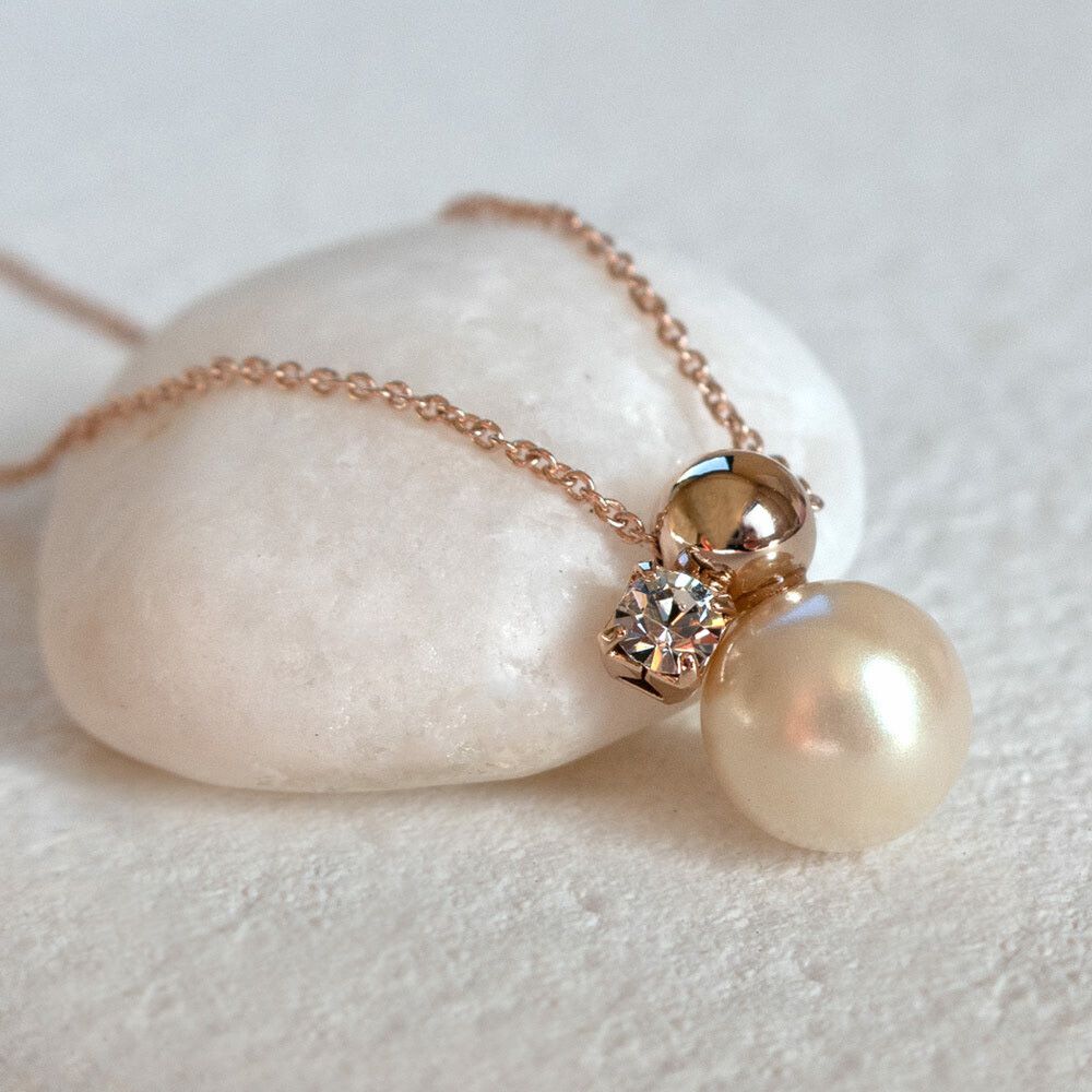 日本製 光澤柔美珍珠寶石項鍊-玫瑰金