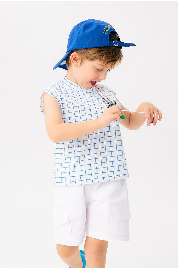 韓國 OZKIZ - 昆蟲裝飾格紋背心上衣-白