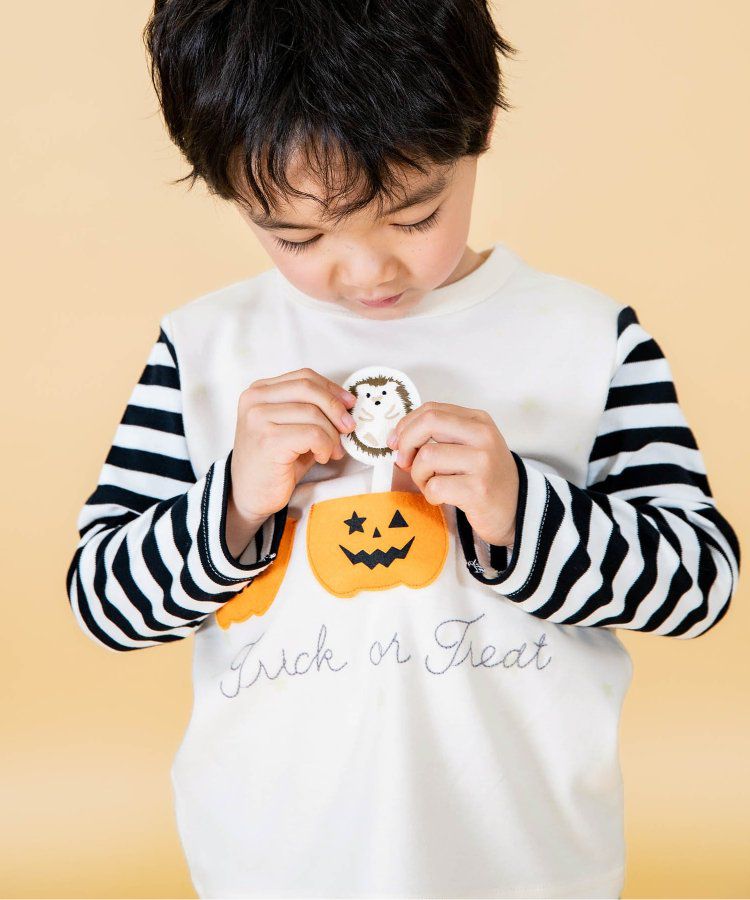 日本 BIT'Z - 萬聖節立體造型拼接長袖上衣-南瓜-白