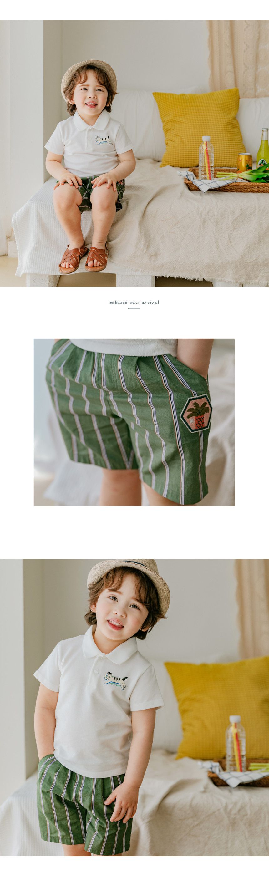 韓國 Bebezoo - 刺繡鳳梨條紋短褲