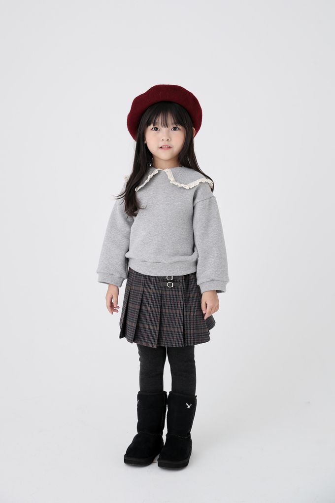 韓國 Coco Bang - 蕾絲布裝飾翻領長袖上衣-粉