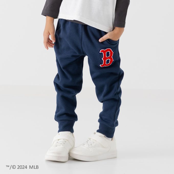 日本 Chil2 - MLB聯名 裏毛休閒運動長褲-洛杉磯道奇-燕麥灰