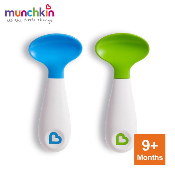 美國 munchkin - 左右手幼兒學習湯匙2入-藍/綠