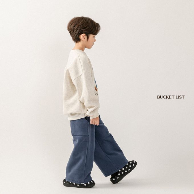 韓國 BUCKET LIST - (內磨毛)泰迪熊熊印長袖大學T-燕麥