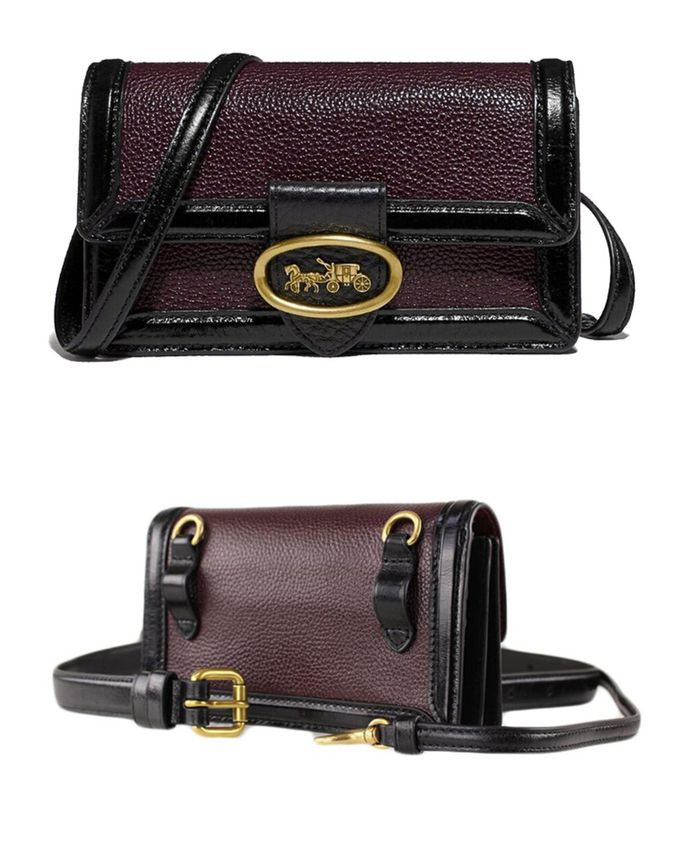 COACH - 馬車LOGO拼色皮革腰包-酒紅
