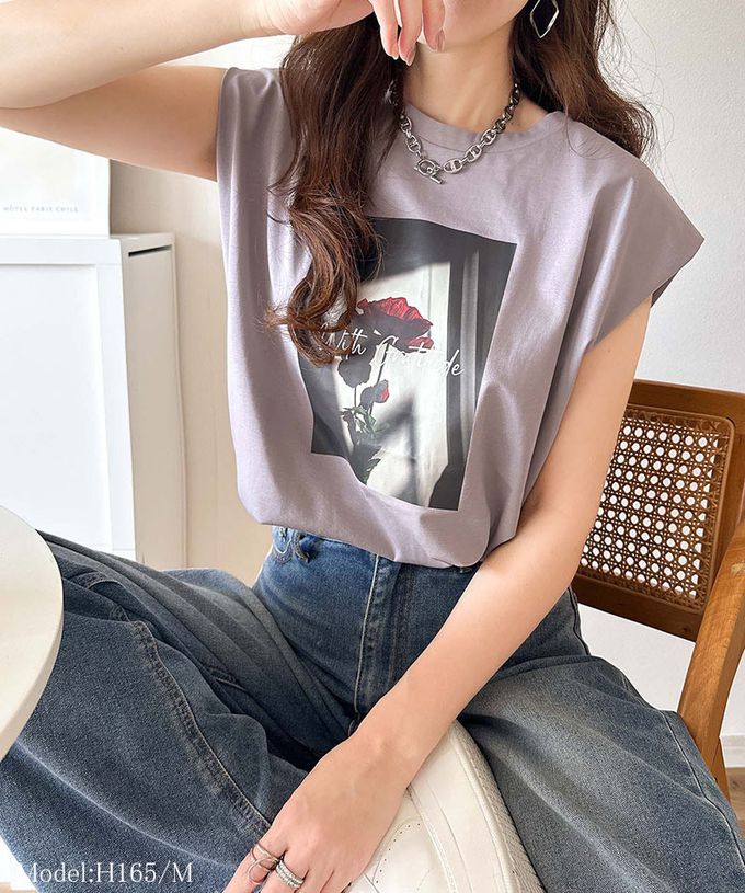 日本 Classical Elf - 華麗花朵俐落感法式袖上衣-淺灰紫